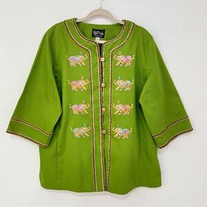 Bob Mackie green embroidered elephant wearable art jacket XL